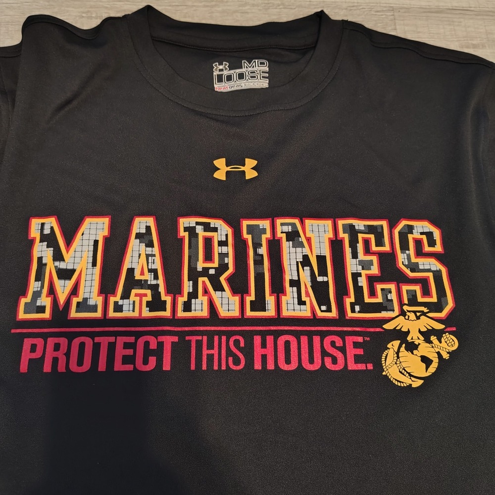 Under Armour Marines Protect This House T-Shirt Mens Medium Black HeatGear USMC